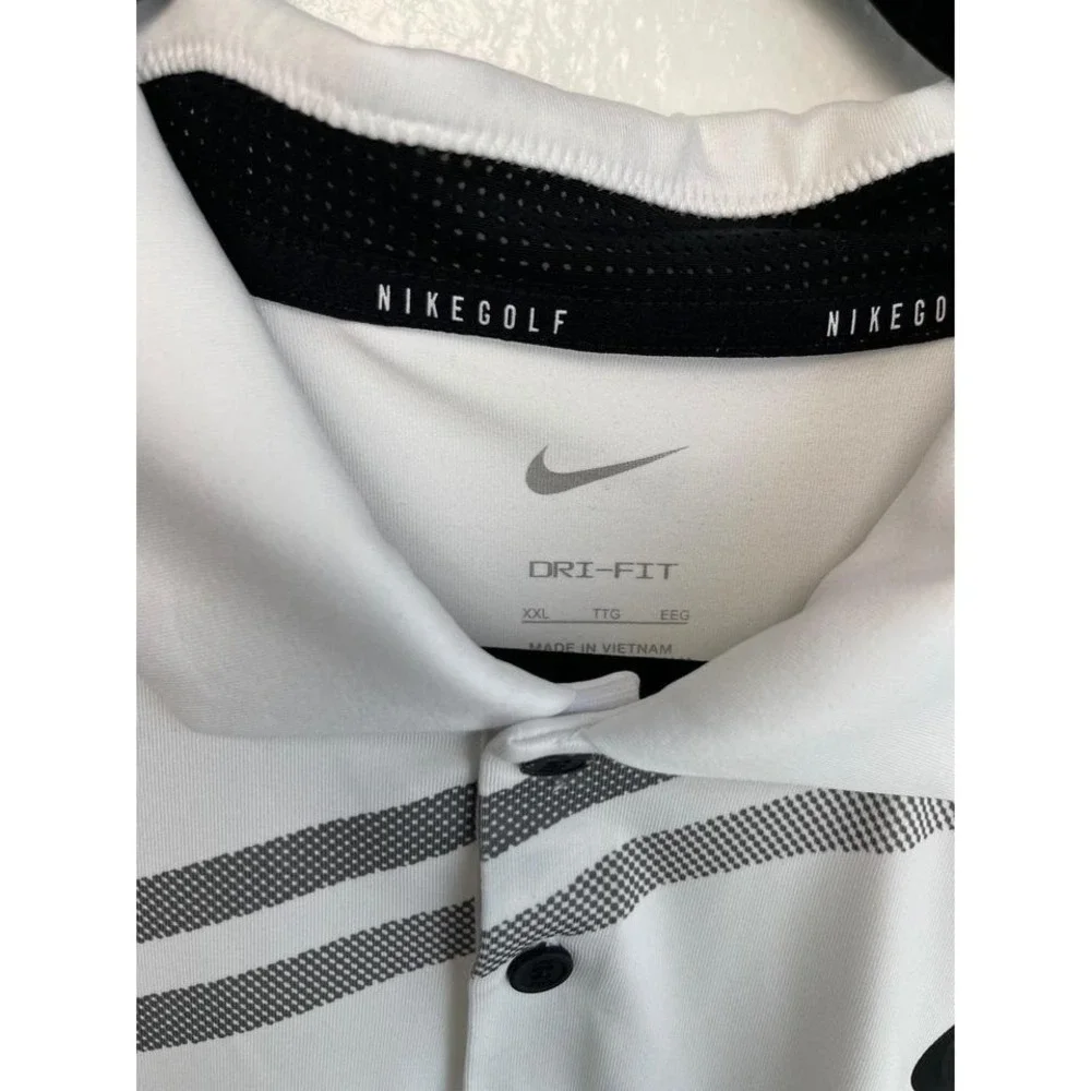 Nike Golf‎ Dri-FIT Mens XXL Polo Shirt White Grey Striped FA Basketball Logo